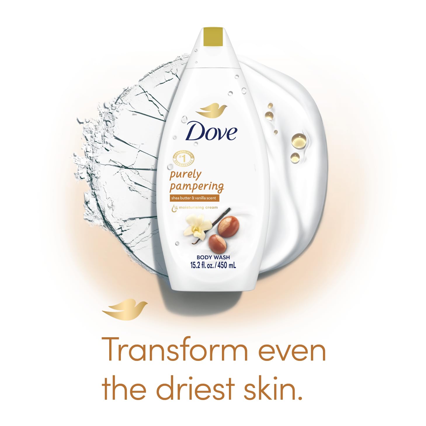 Dove vanilla scented body wash bottle dispensing a comforting shower ritual