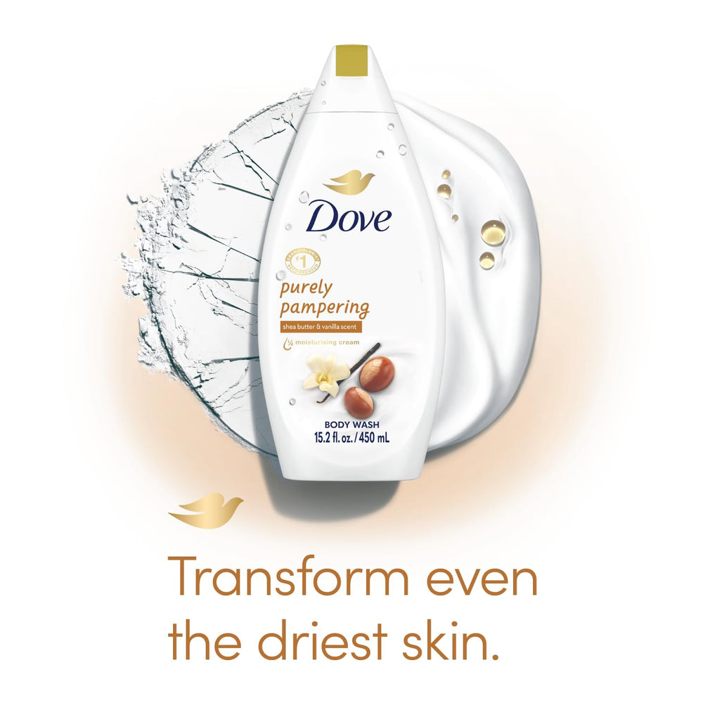 Dove vanilla scented body wash bottle dispensing a comforting shower ritual