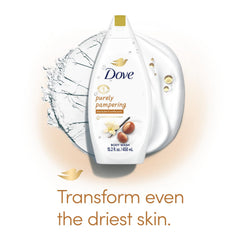 Dove vanilla scented body wash bottle dispensing a comforting shower ritual