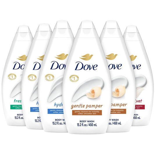 Dove Hydrate body wash bottle with rich lather for moisturized skin.