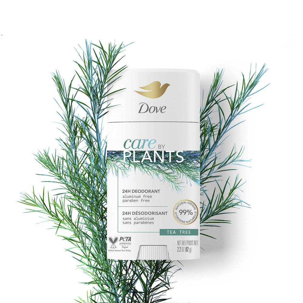 Dove Care by Plants Tea Tree Deodorant Stick cruelty-free certification logo on packaging