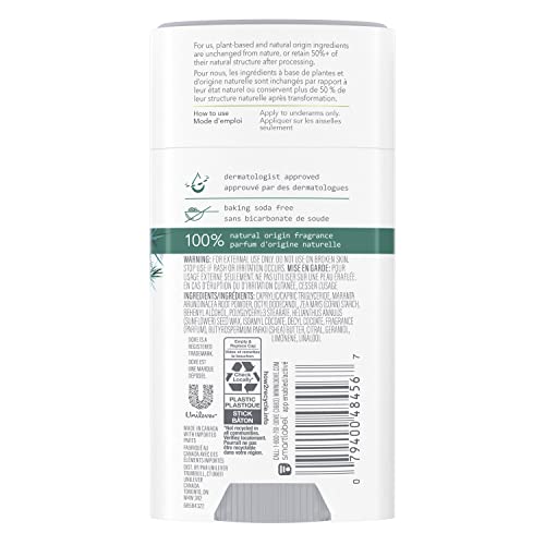 Dove Care by Plants Tea Tree Deodorant Stick front view emphasizing 99 percent natural origin ingredients