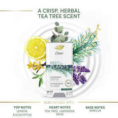 Dove Care by Plants Tea Tree Deodorant Stick ingredients label highlights plant-based moisturizers