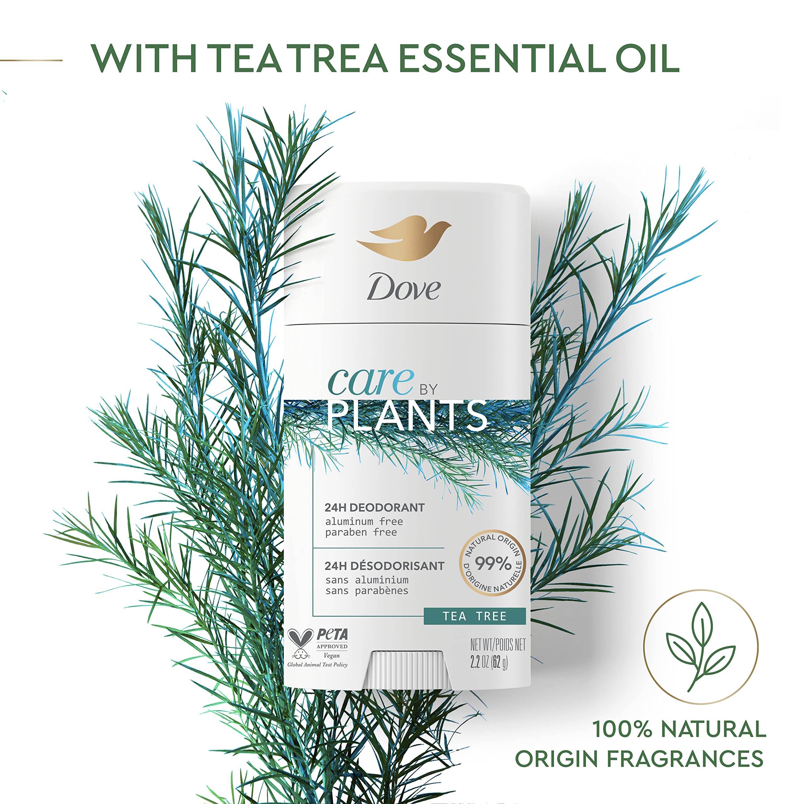 Dove Care by Plants Tea Tree Deodorant Stick natural fragrance with 100 percent origin tea tree scent