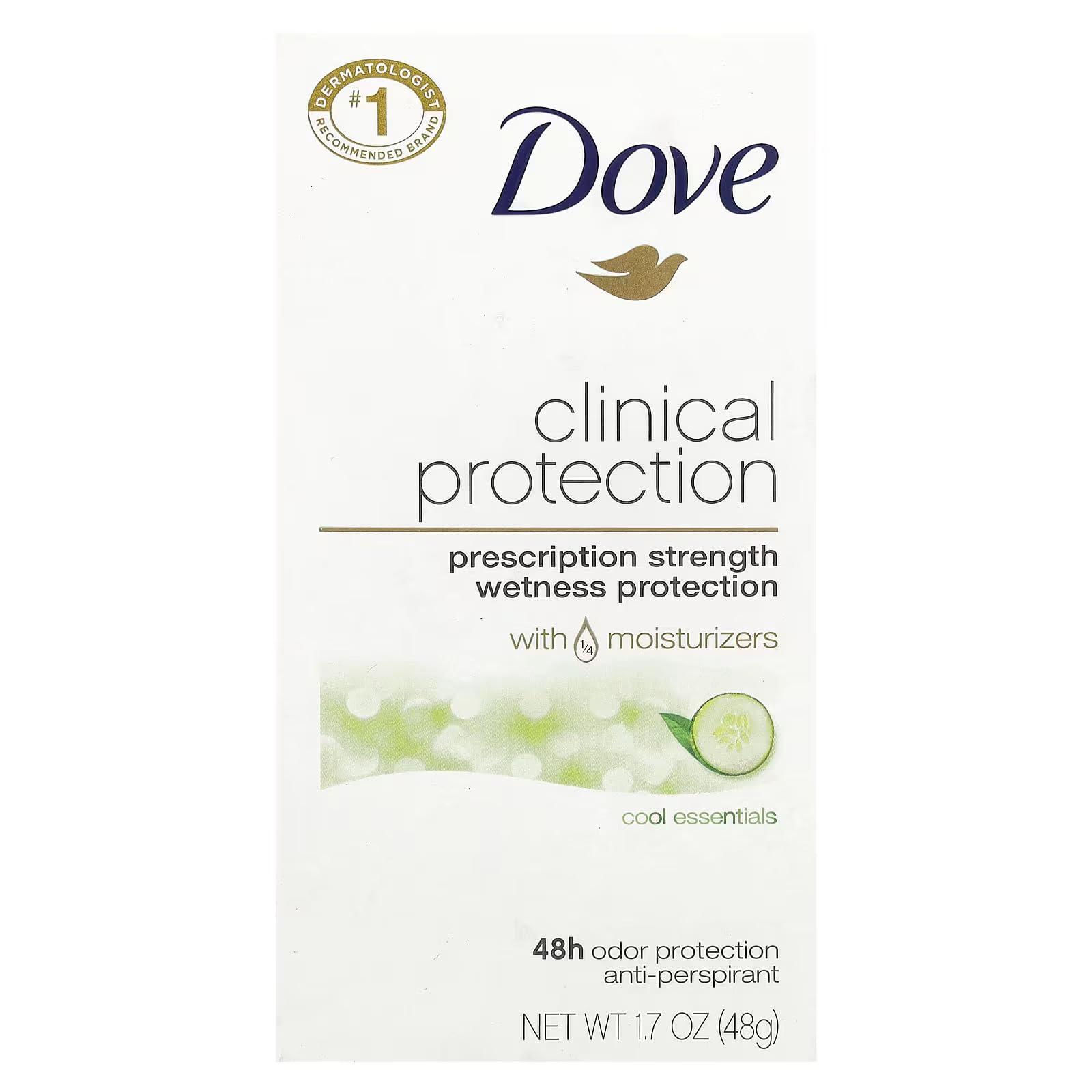 Dove Clinical Protection Cool Essentials deodorant stick with long-lasting odor control.
