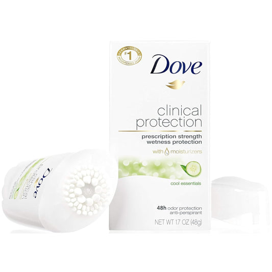Dove Clinical Protection Cool Essentials six-pack with twist-base applicator for daily use.