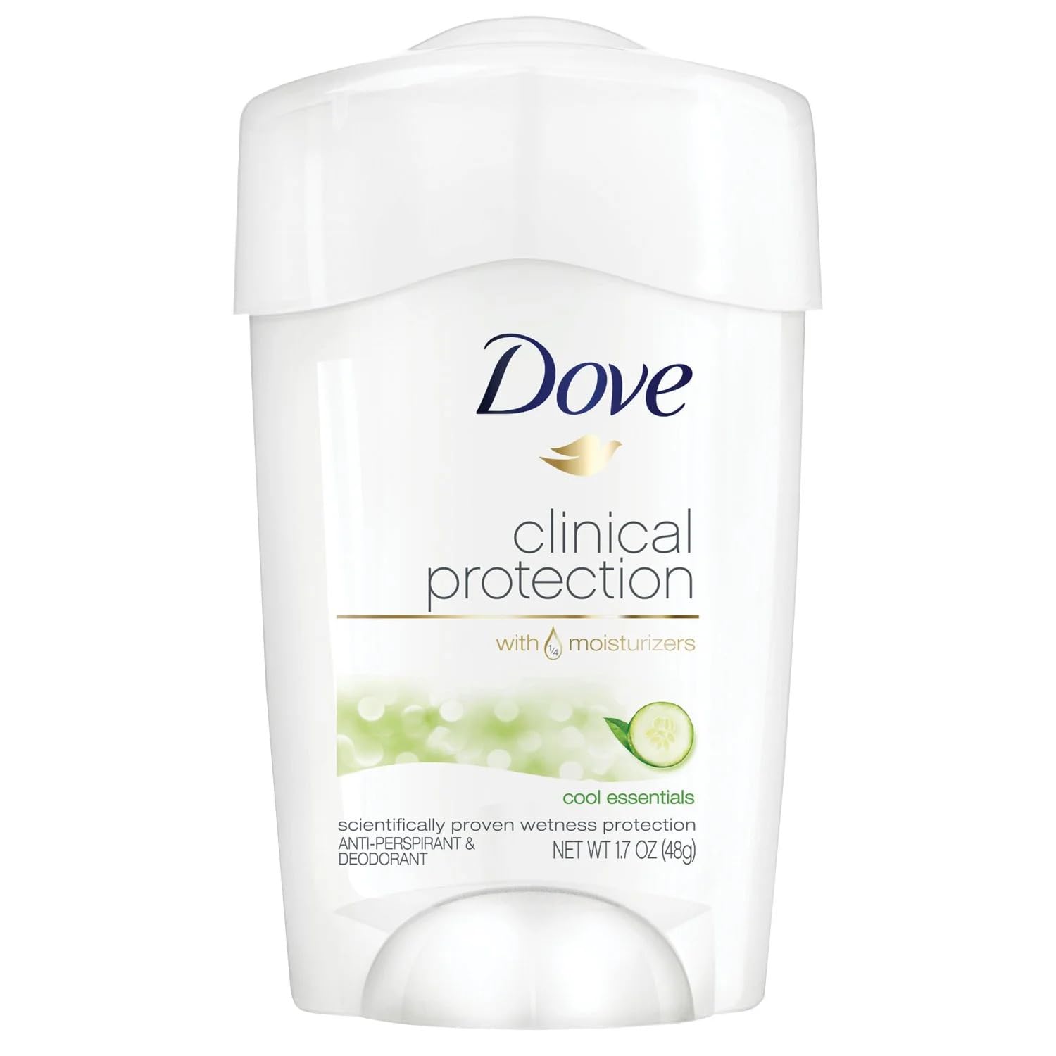 Dove Clinical Protection Cool Essentials 1.7 oz stick in sleek packaging.
