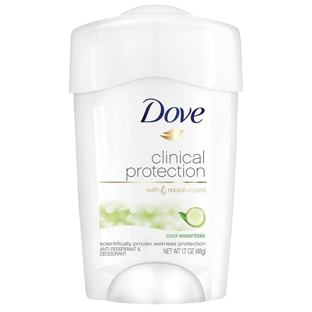 Dove Clinical Protection Cool Essentials 1.7 oz stick in sleek packaging.