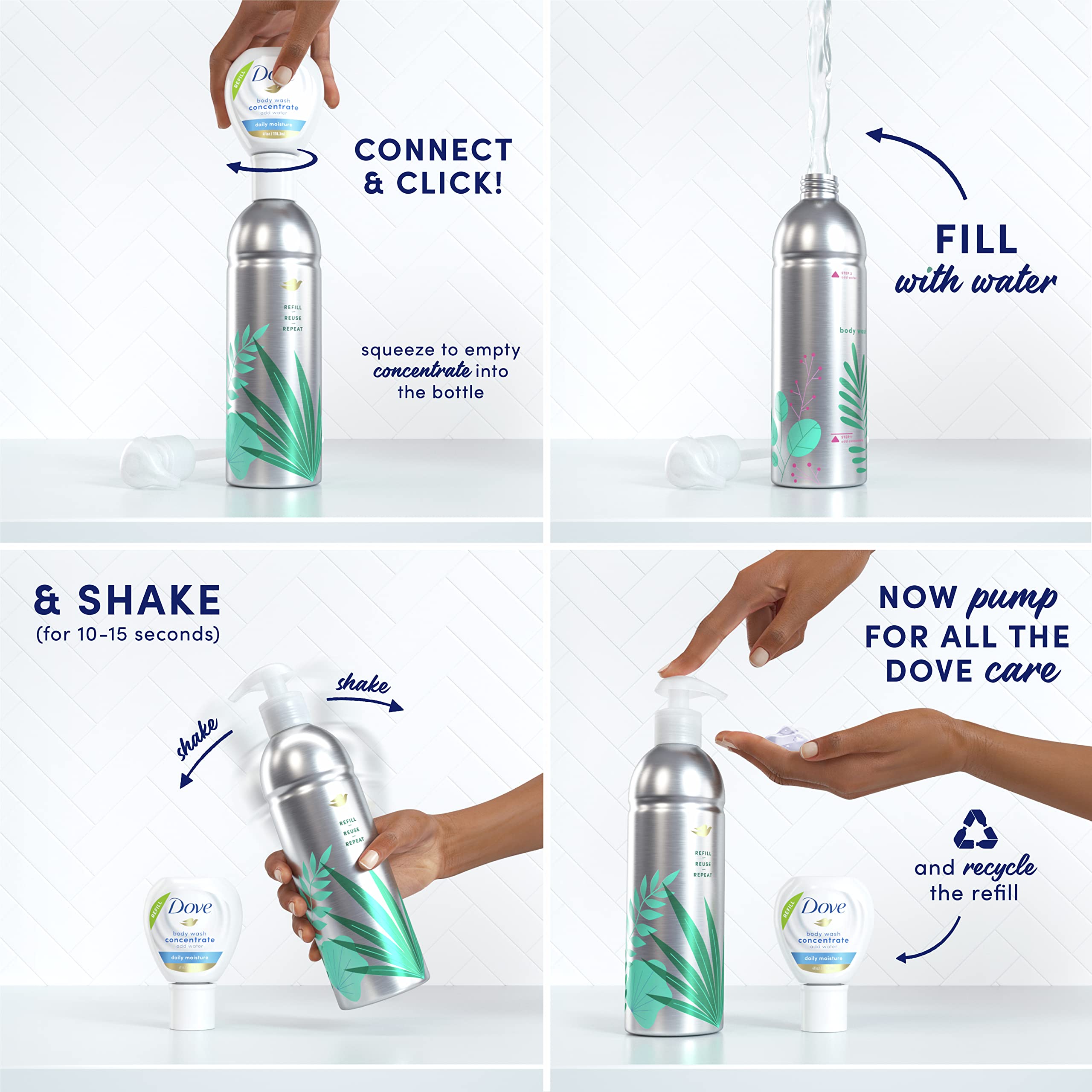 Dove concentrate being mixed with water to create 16 oz body wash