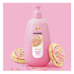 Dove Crumbl Confetti Cake bottle close-up with warm sugar cookie scent