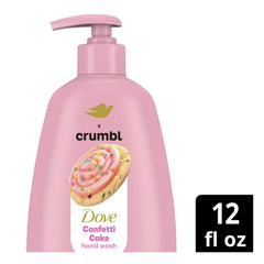 Dove Crumbl Confetti Cake hand wash pump close-up showing creamy lather and moisturizing formula
