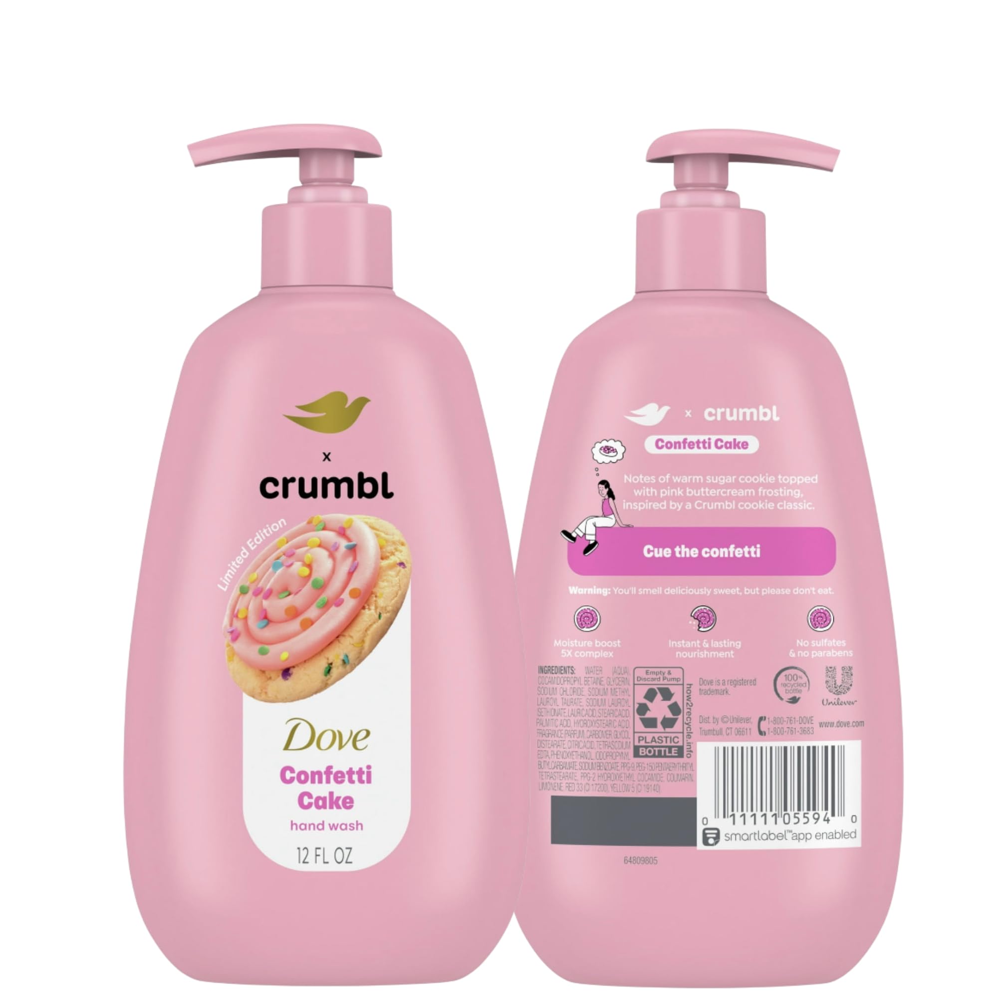 Dove Crumbl Confetti Cake label detail highlighting limited edition packaging
