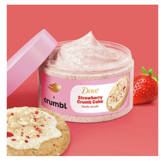 Close-up of Dove Crumbl scrub texture with creamy exfoliating particles.