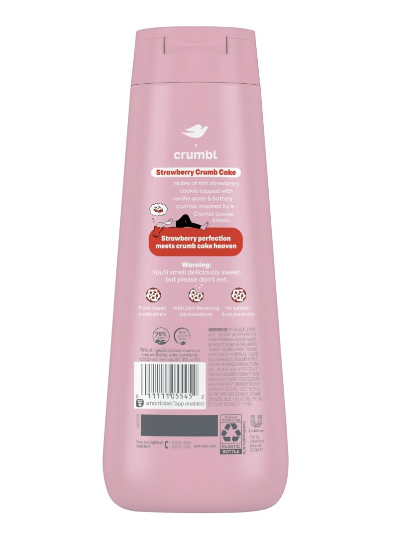 Dove Crumbl Strawberry Crumb Cake duo with body wash and body scrub set for pampering shower