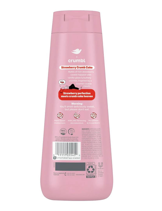 Dove Crumbl Strawberry Crumb Cake duo with body wash and body scrub set for pampering shower
