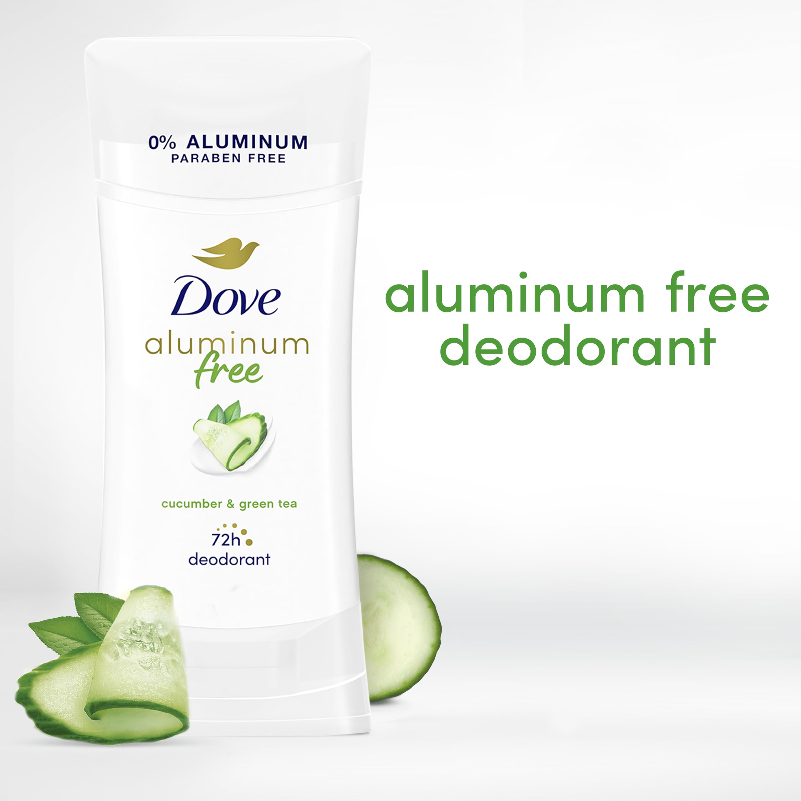 Dove cucumber and green tea scented deodorant offers long-lasting freshness.