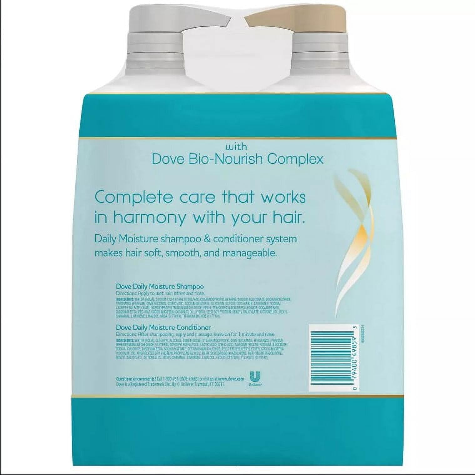 Dove Daily Moisture Conditioner pump bottle for detangling and softness.
