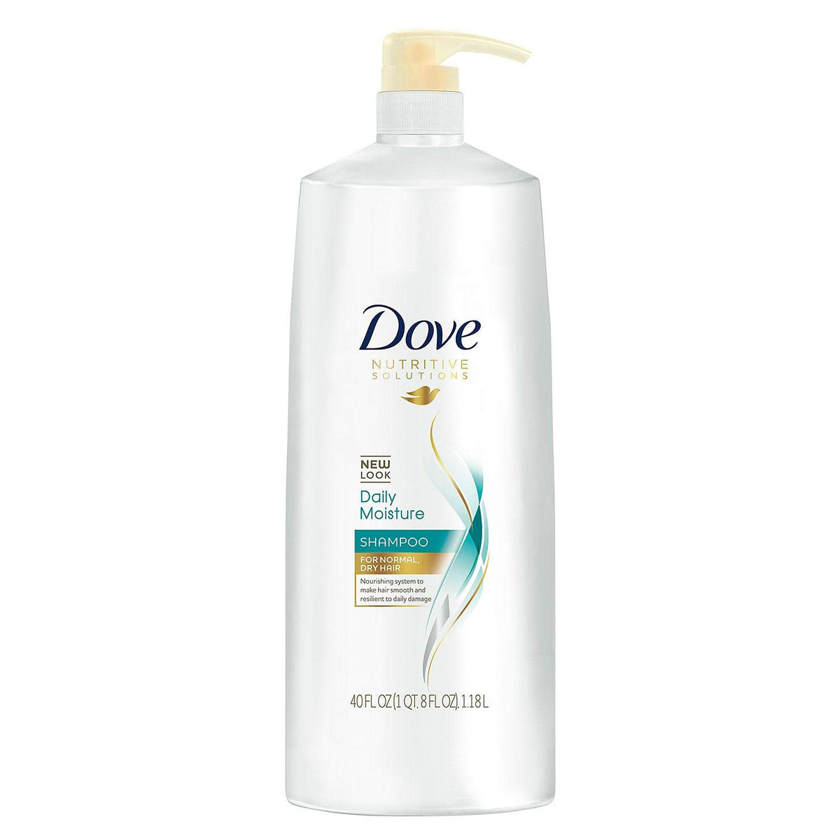 Dove Damage Therapy Daily Moisture Shampoo with pump for effortless daily cleansing and hydration.