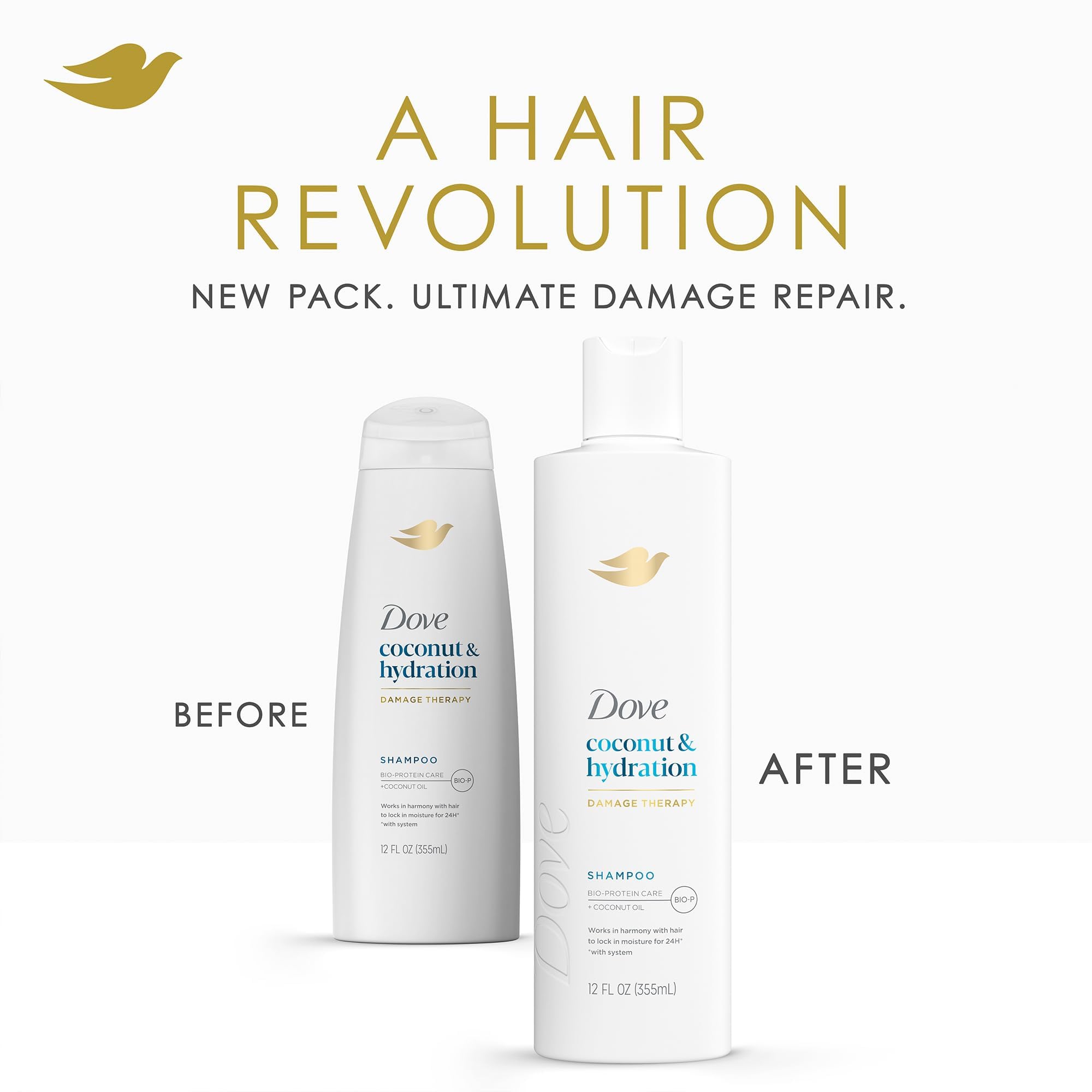 Dove Damage Therapy Shampoo coconut water splash signals lightweight hydration for shine.