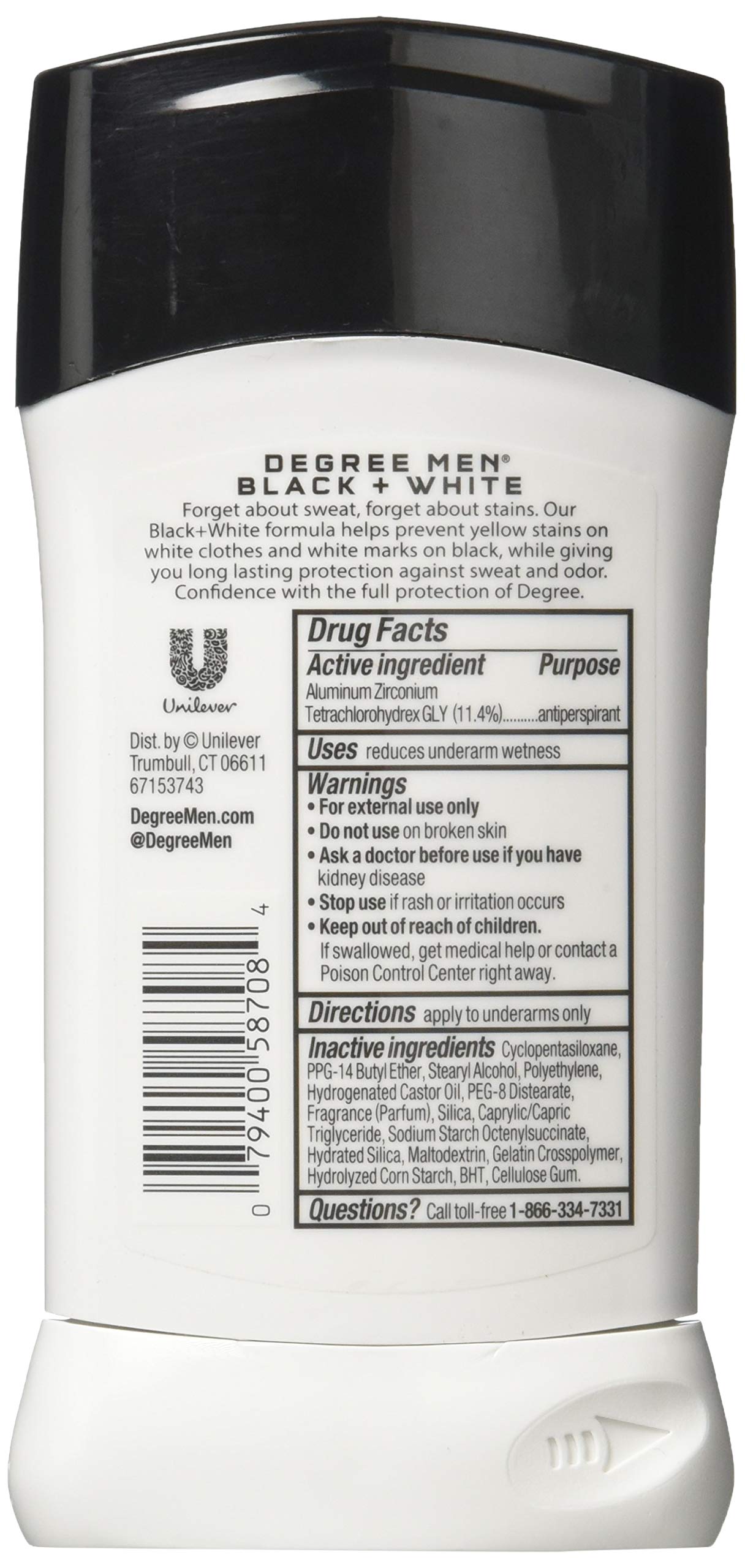 Back view of Dove Degree deodorant; anti-yellow stains and white marks