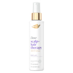Dove Density Boost Root Lift bottle pour showing sulfate-free formula for gentle scalp care.