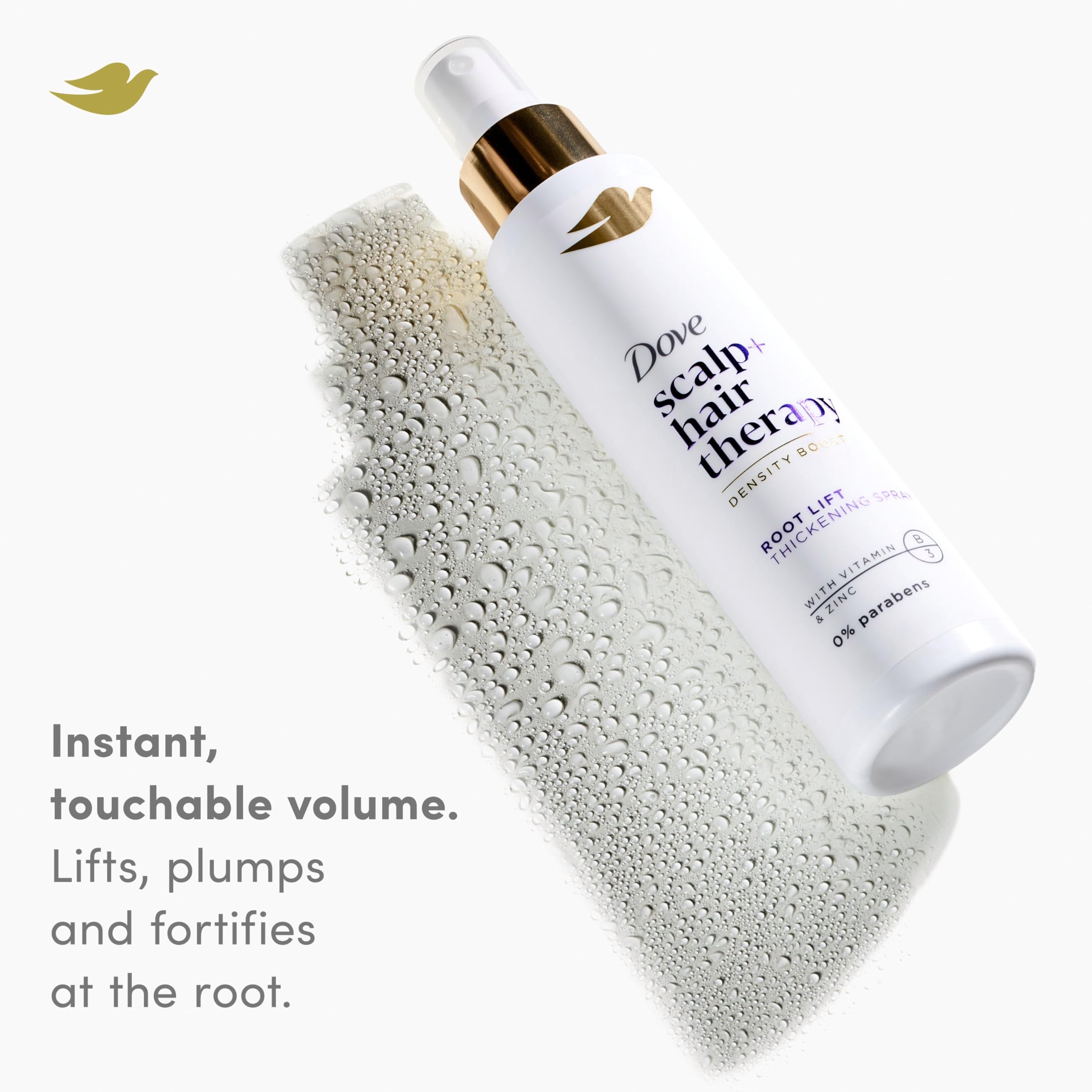 Closeup of vitamin B3 and zinc ingredients in Dove Density Boost Root Lift formula.