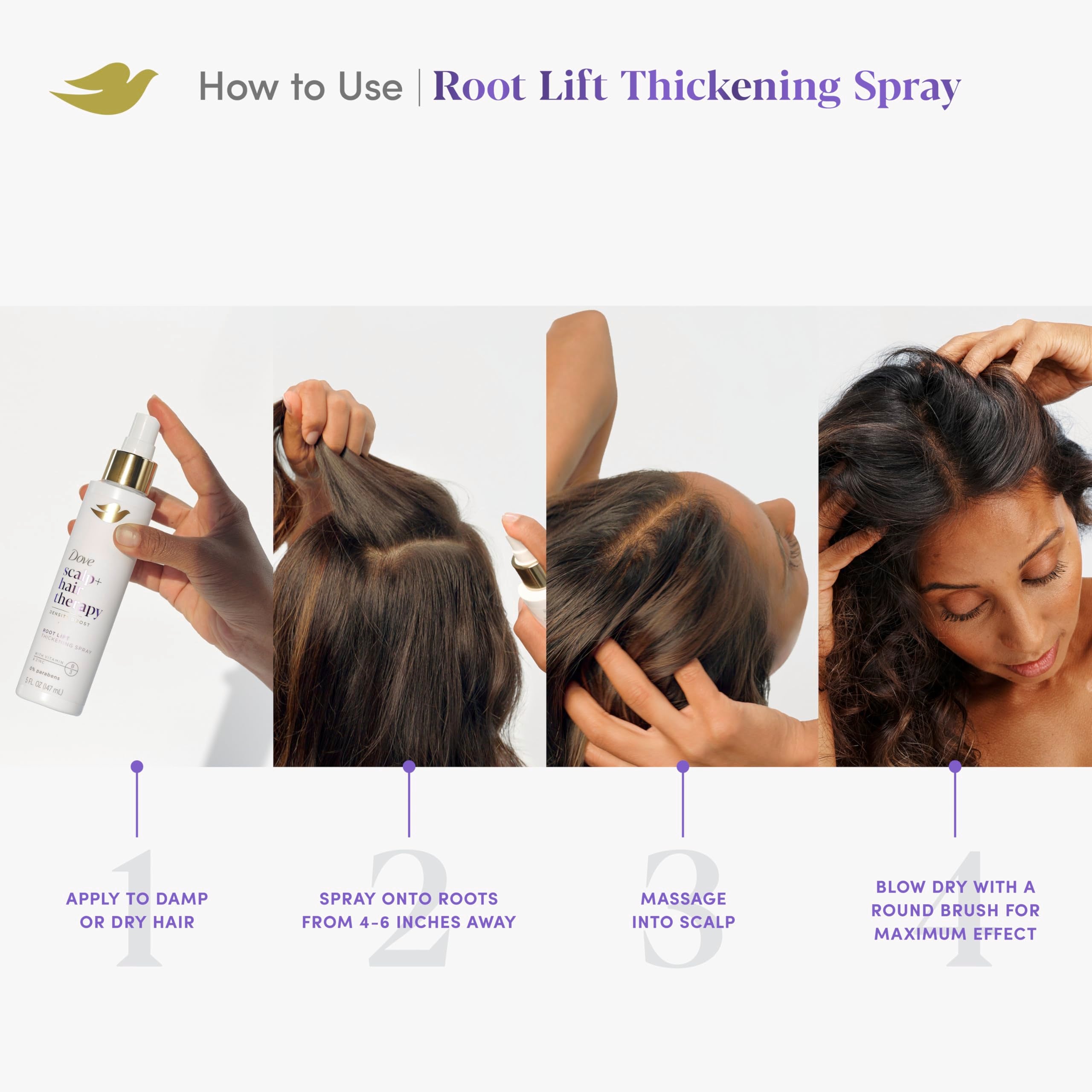 Daily use routine featuring Dove Density Boost Root Lift for ongoing density.