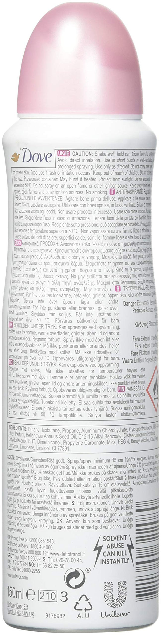 Dove Beauty Finish box image highlighting 150 ml deodorant and pack convenience.