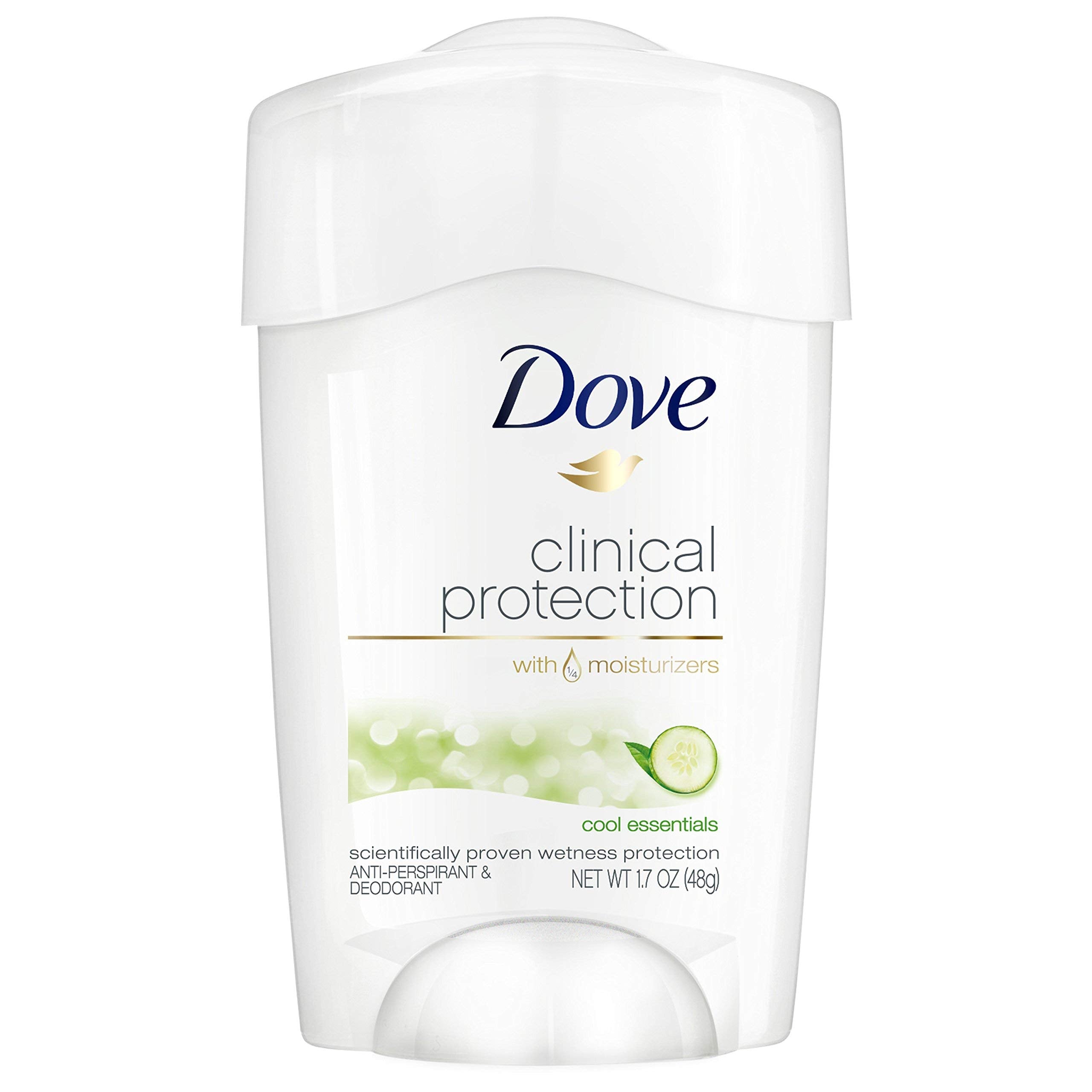 Dove Cool Essentials 4-Pack deodorant for women with 48-hour protection and moisturizers.
