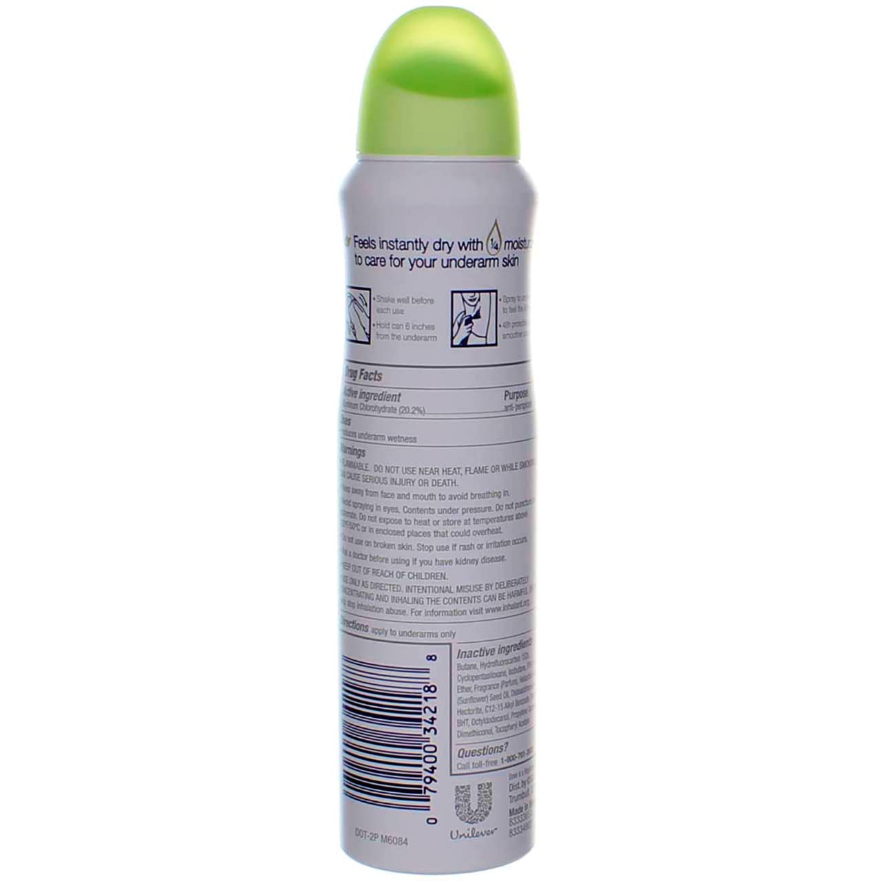 Dove Dry Spray Cool Essentials underarm application on skin illustrates easy use