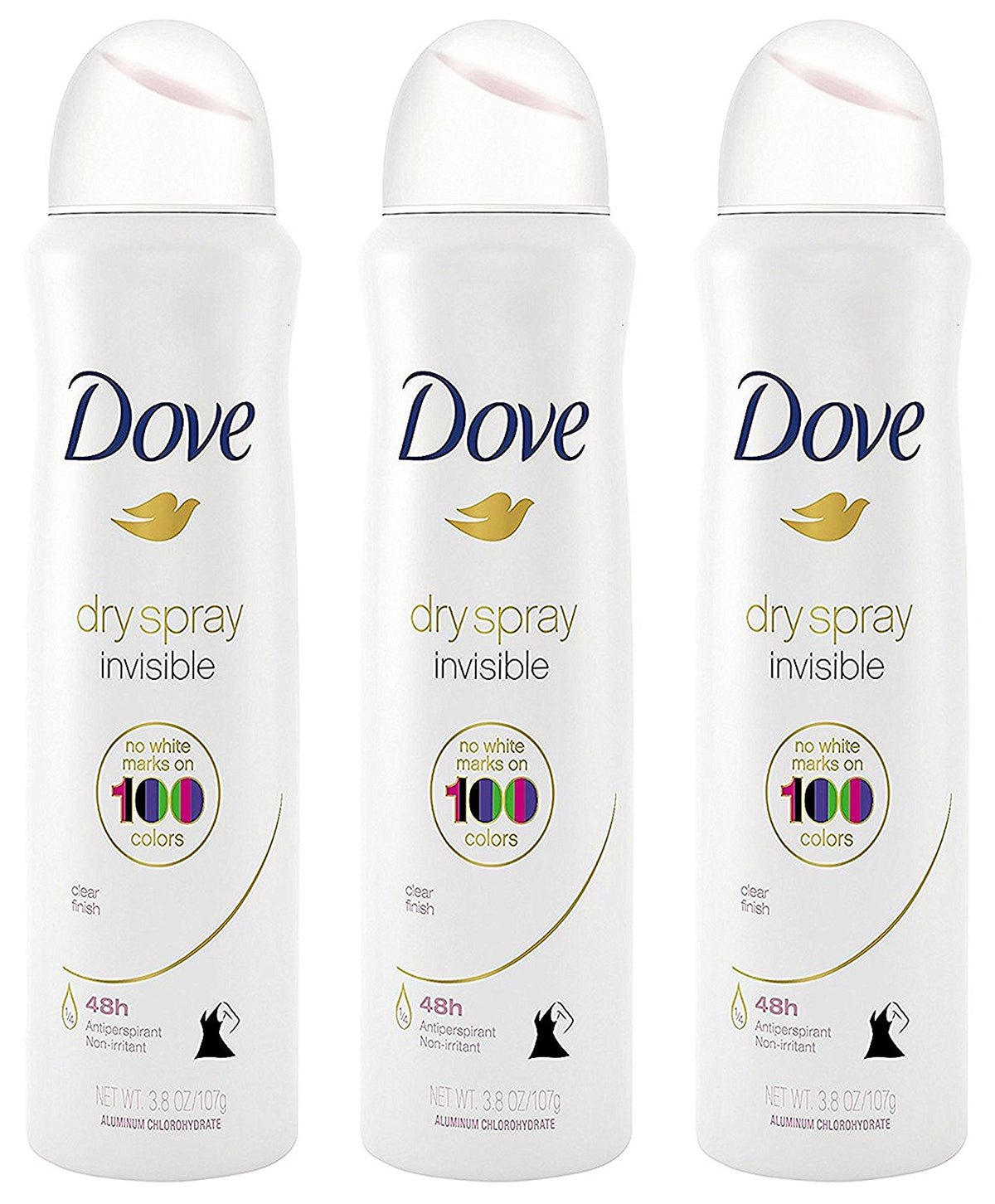 Dove Dry Spray Invisible Finish prevents white marks for seamless wear.