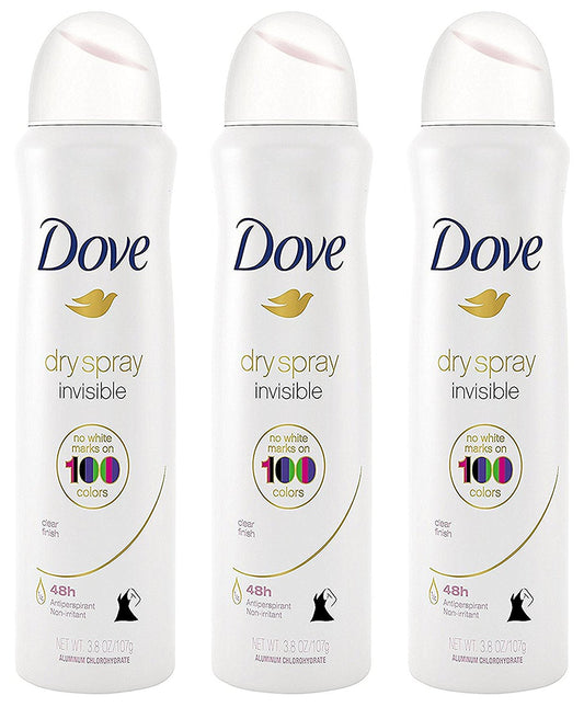 Dove Dry Spray Invisible Finish prevents white marks for seamless wear.