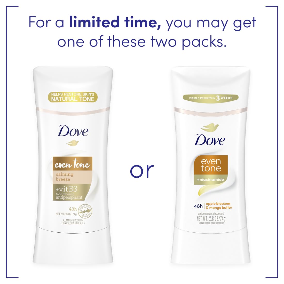 No visible residue after use on underarms with Dove Even Tone Apple Blossom Deodorant Stick