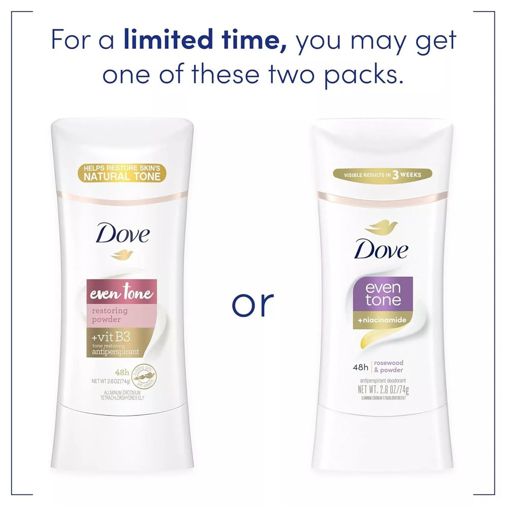Dove Even Tone niacinamide underarm ingredients show a skin restoring complex.