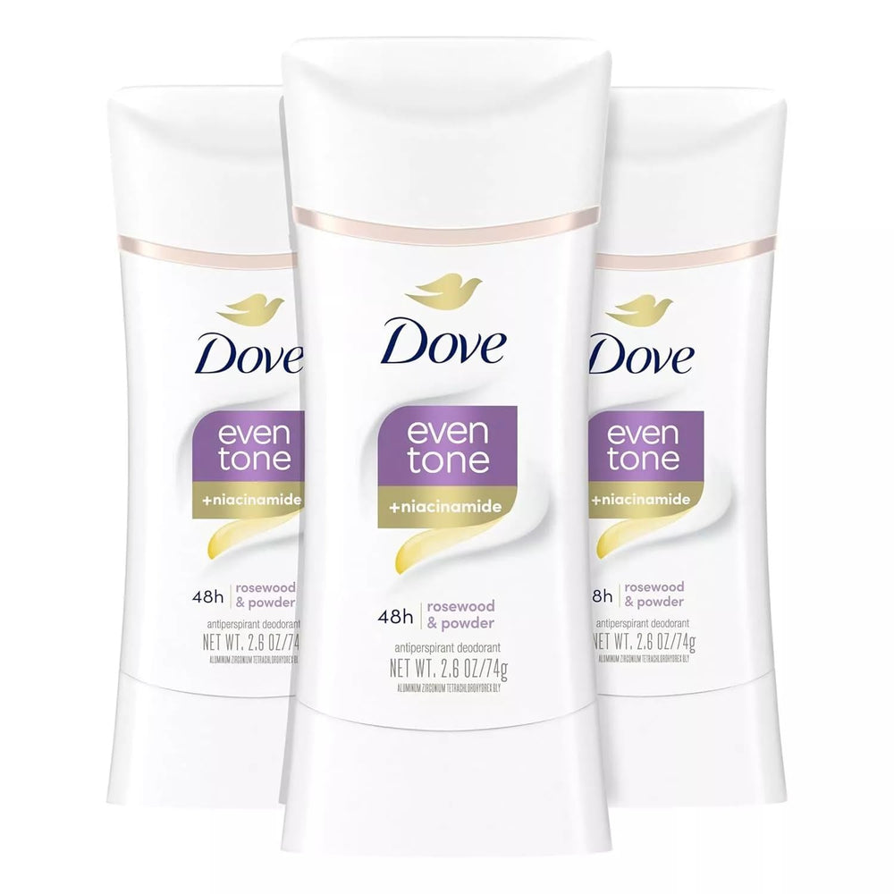 Dove Even Tone rosewood powder stick application offers a smooth glide for all day freshness.