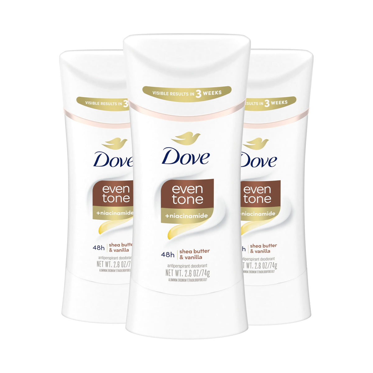Dove Even Tone Shea Butter Vanilla stick gliding on underarm for smooth application