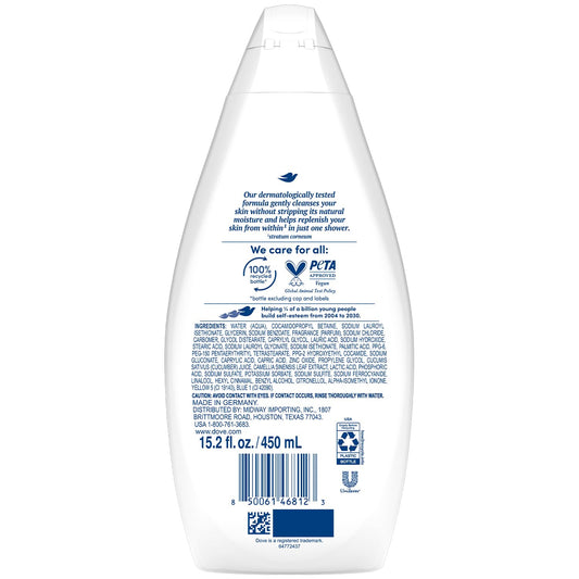 Close-up of Dove Fresh Care lather with creamy bubbles for gentle cleansing.