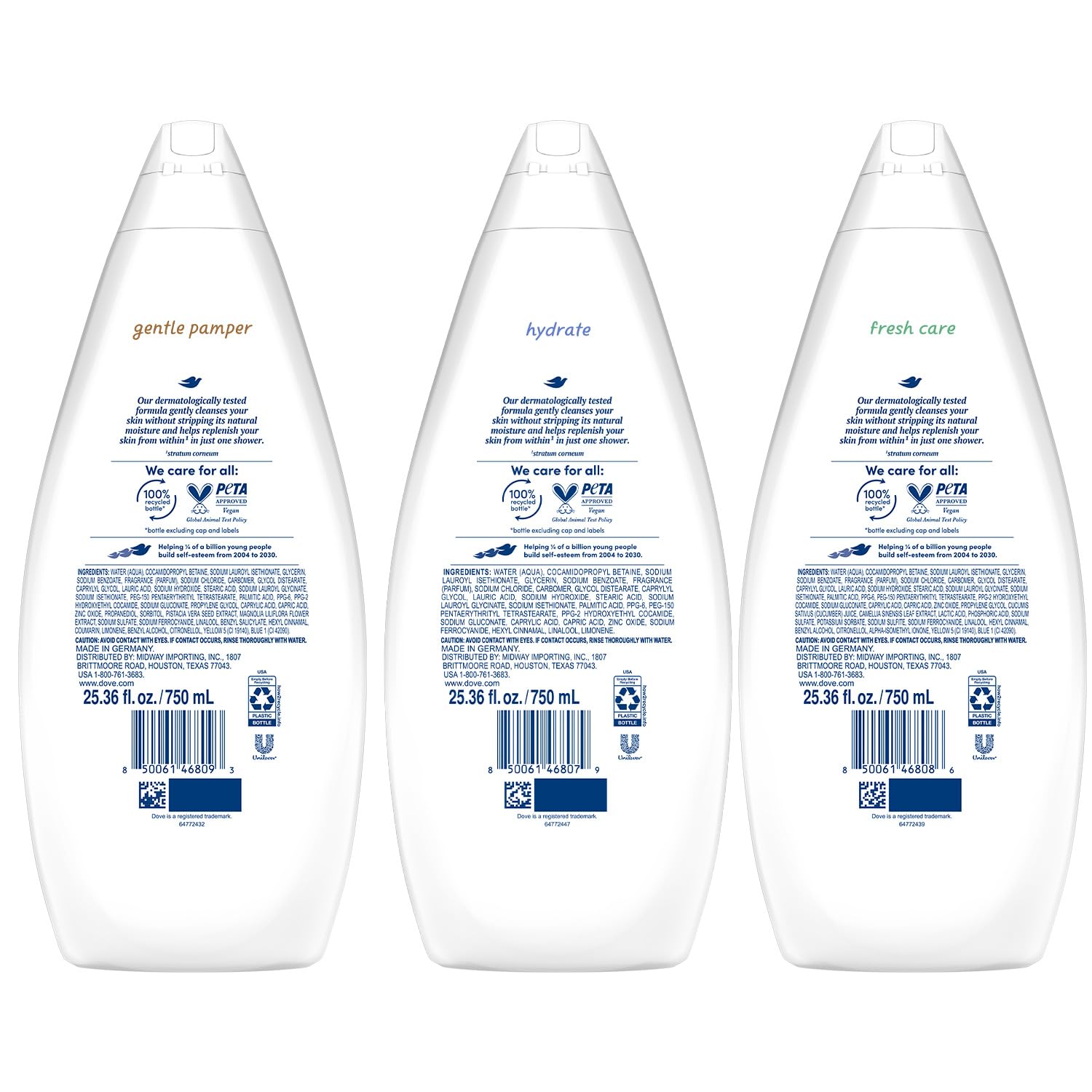 Dove Fresh Care bottle tilt highlights a refreshing cleanse for everyday freshness.