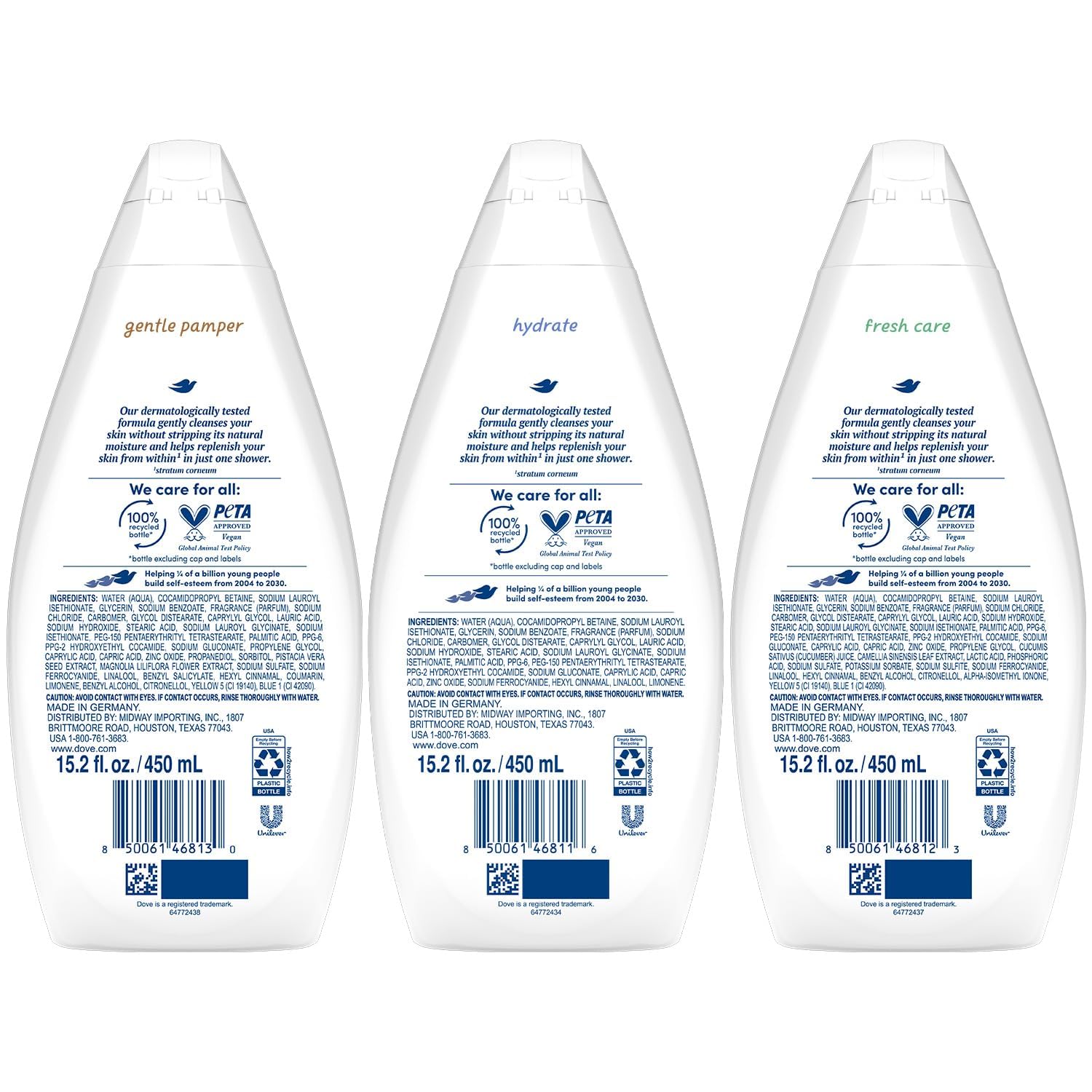 Dove Gentle Pamper bottle pour ideal for sensitive skin with gentle cleansing