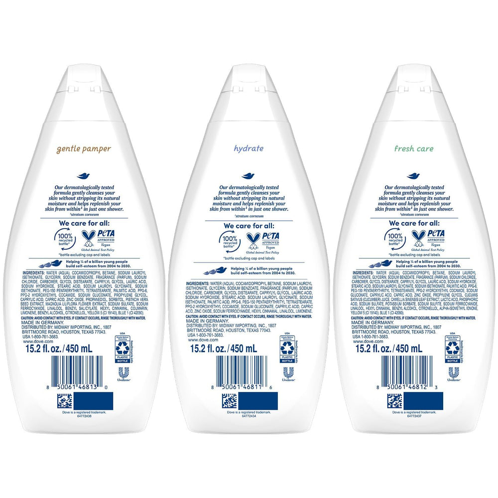 Dove Gentle Pamper bottle pour ideal for sensitive skin with gentle cleansing