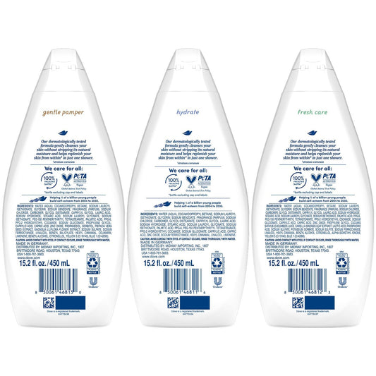 Dove Gentle Pamper bottle pour ideal for sensitive skin with gentle cleansing