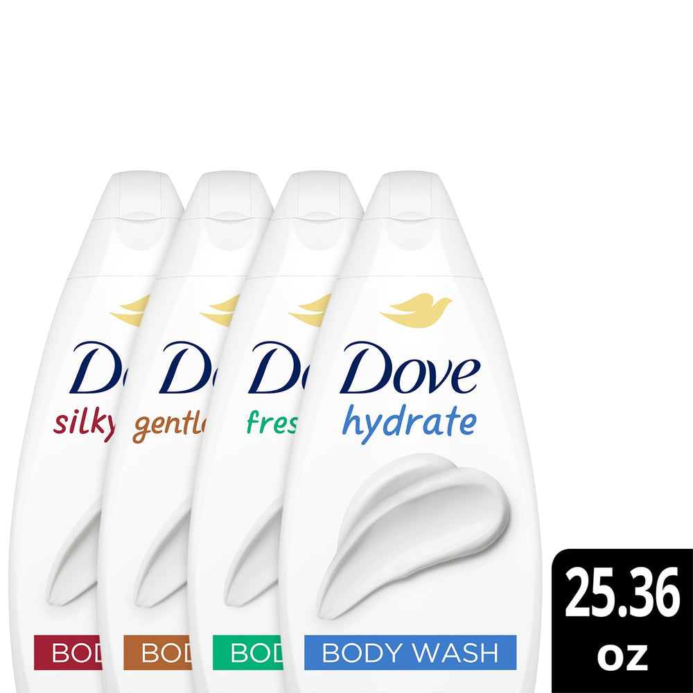 Dove Gentle Pamper bottle emphasizes gentle cleansing for sensitive or dry skin.