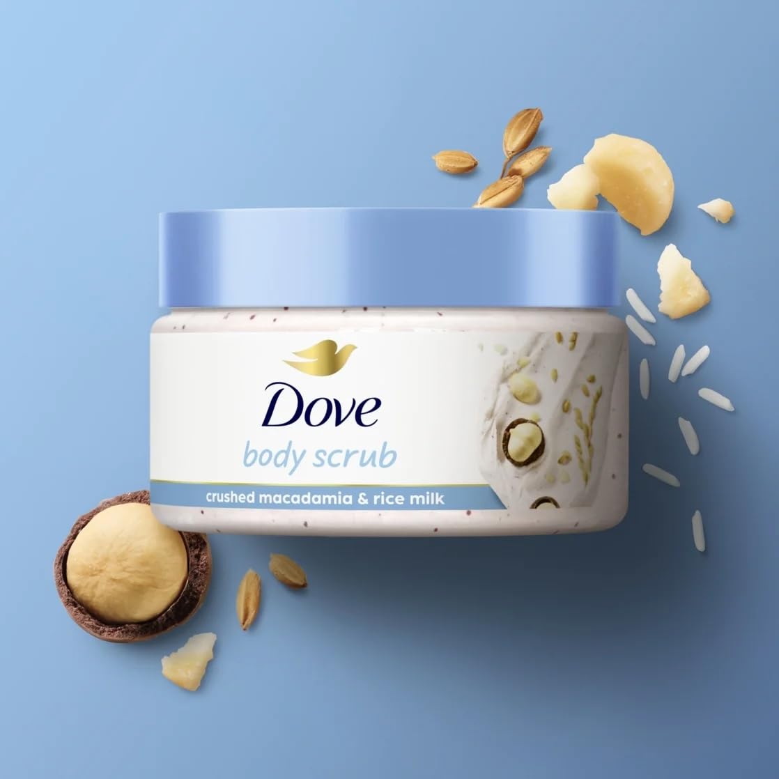 Dove Glow Gift Set scrub texture closeup reveals gentle buffing action