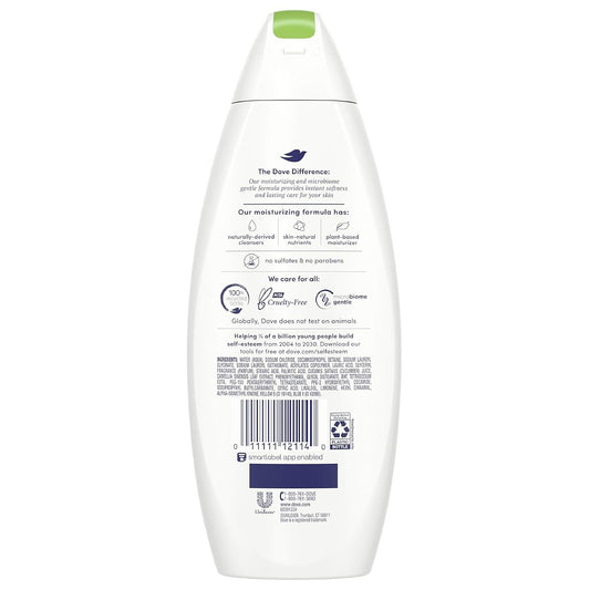 Close-up of Dove Go Fresh Cucumber & Green Tea bottle with refreshing scent.