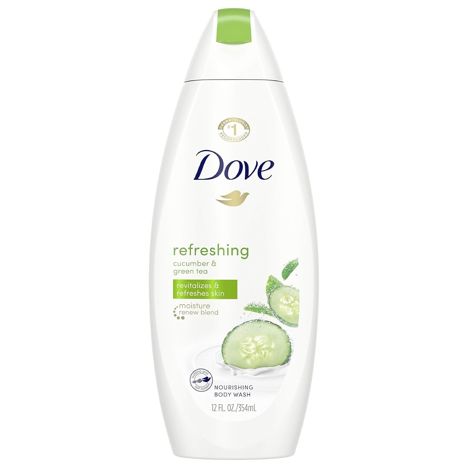 Dove Go Fresh Cucumber & Green Tea bottle pouring for a refreshing cleanse.
