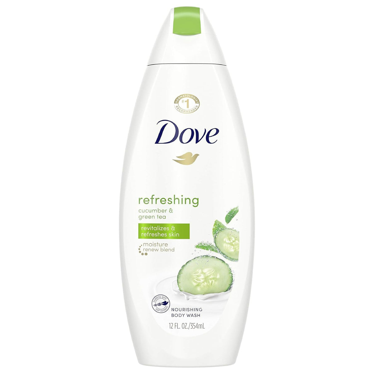 Dove Go Fresh Cucumber & Green Tea bottle pouring for a refreshing cleanse.