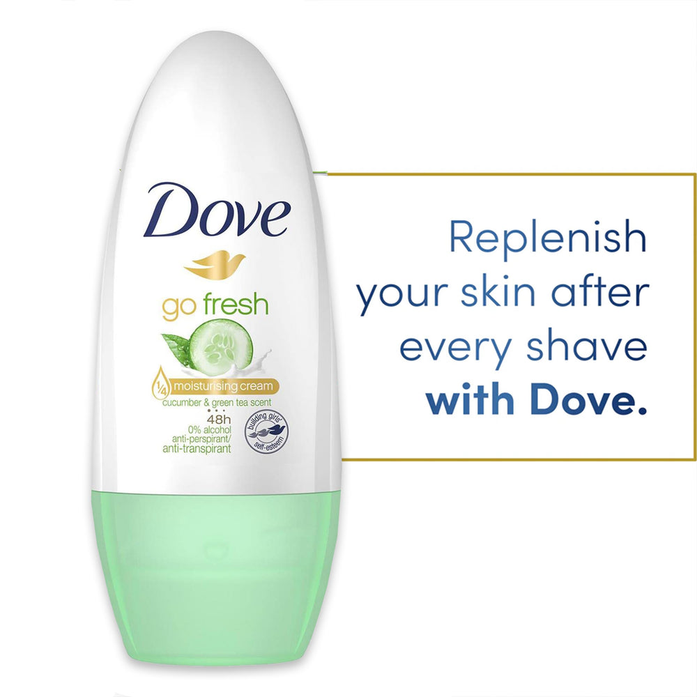 Dove Go Fresh roll-on application on underarm for gentle care