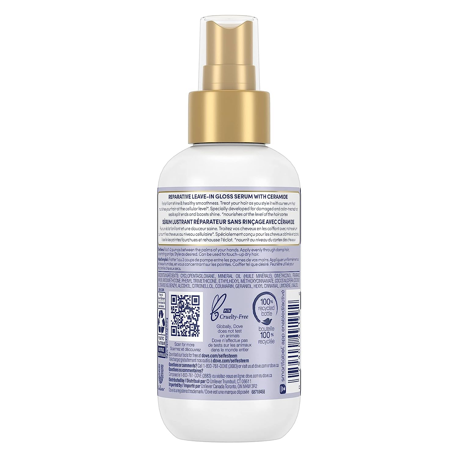 Dove Hair Therapy Brilliant Gloss serum pump in use for even end to end coverage