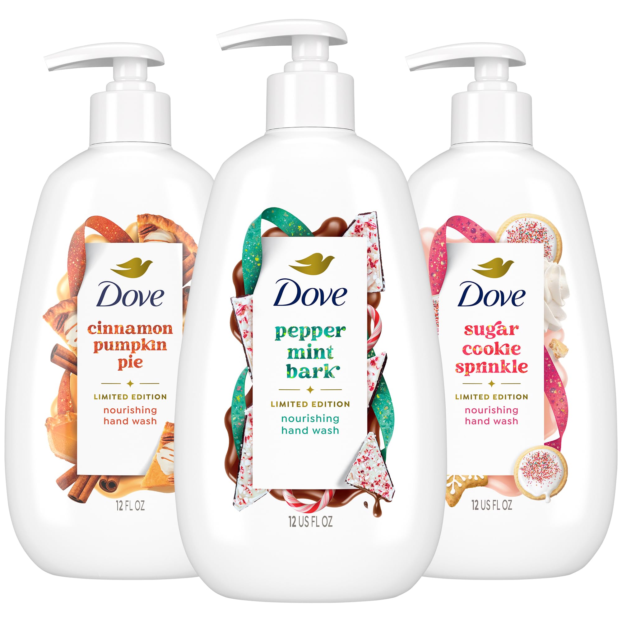 Dove Cinnamon Pumpkin Pie hand soap bottle with warm seasonal scent.