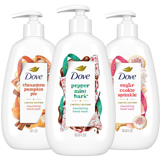 Dove Cinnamon Pumpkin Pie hand soap bottle with warm seasonal scent.
